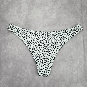 Black White Dots Thong Bikini Bottom Swimwear Medium